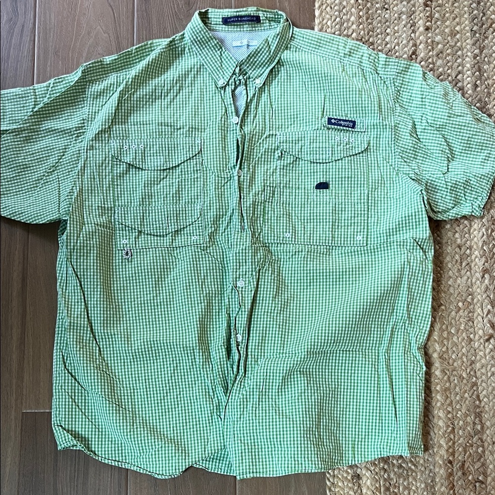Columbia Men's Light Green Plaid Button Down Shirt